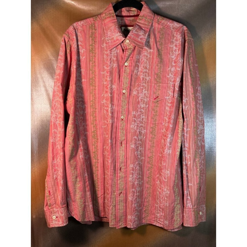 TIMBERLAND button up dress shirt. Red strips floral accents